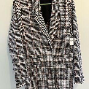 Old Navy Black & White Houndstooth Blazer with Pink Threading